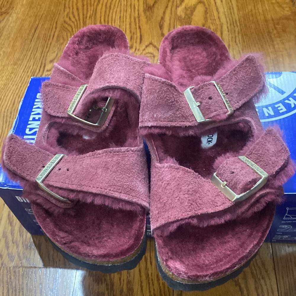 Birkenstock Arizona shearling maroon 8n new - Picture 2 of 4